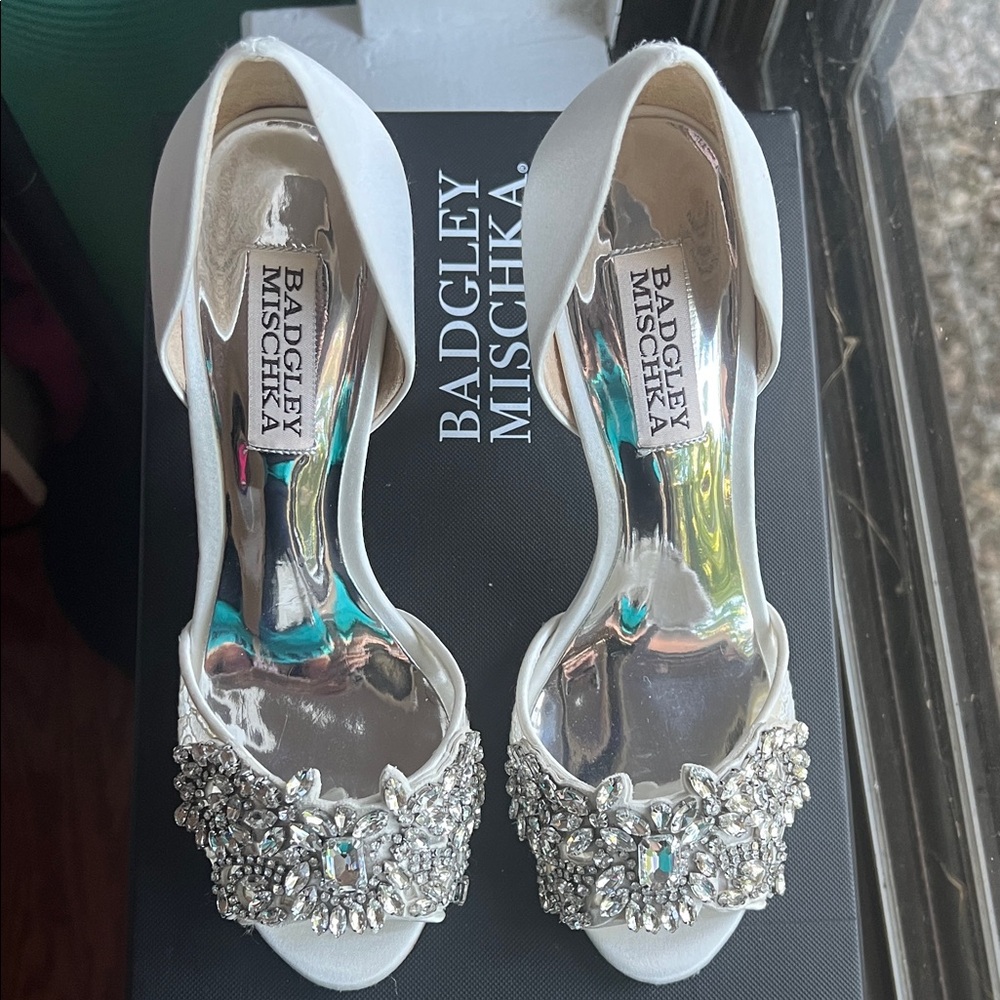 Badgley Mischka White Crystal Heels